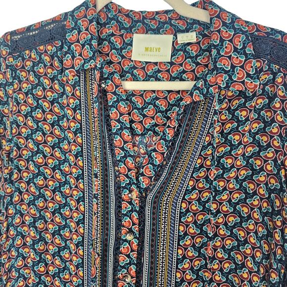 Maeve Blouse Anthropologie Blouse Peasant Blouse Long Sleeve Blouse 0 Navy Janie - Picture 2 of 9